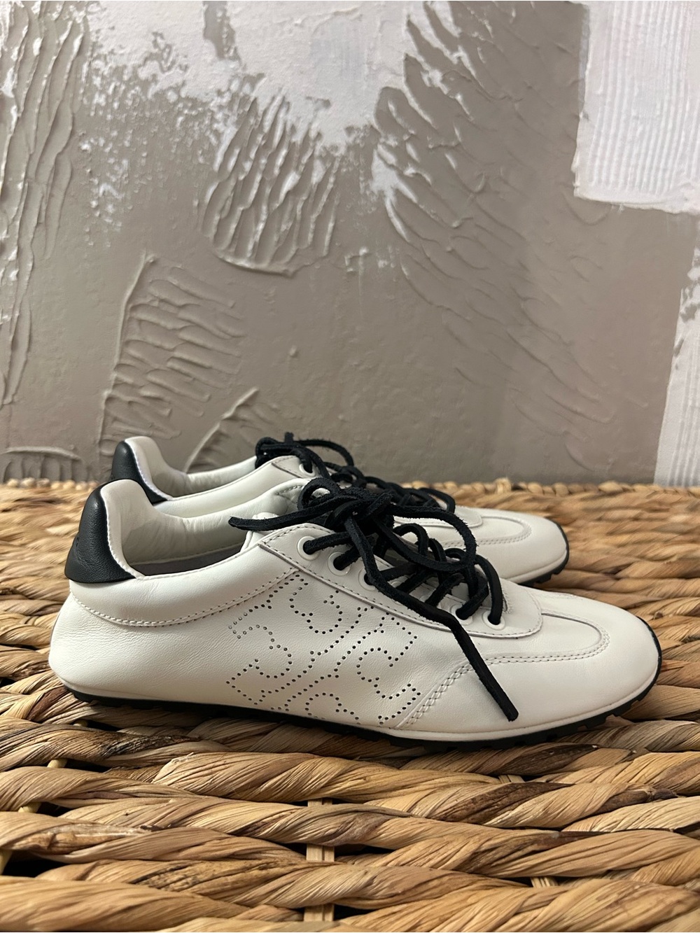 Tory Burch White Leather Sneakers with Black Accents